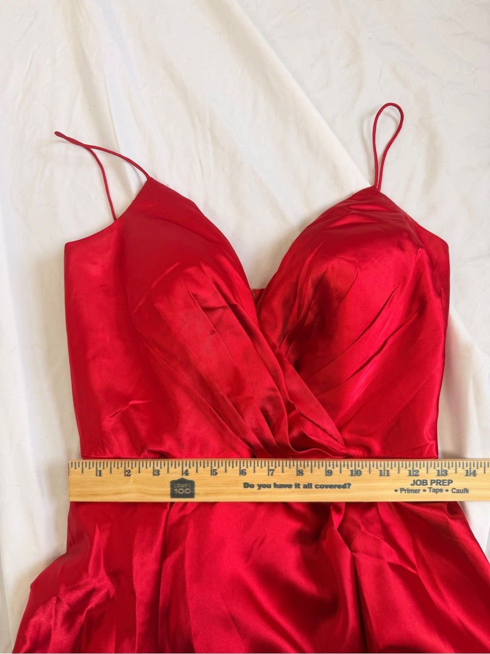Sherri Hill Red Satin Evening Gown - Sleeveless Spaghetti Strap Dress - Prom - Picture 7 of 8